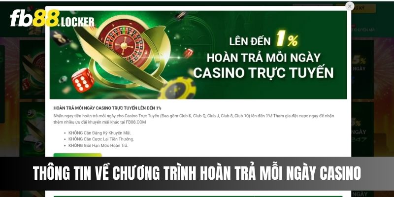 Thông tin quan trọng về chương trình hoàn trả mỗi ngày Casino